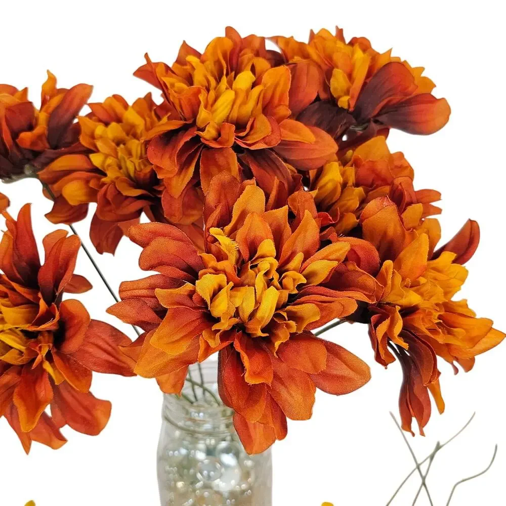 Artificial Silk Flowers Fall Orange Yellow 21 Stems Autumn Floral Craft Decor